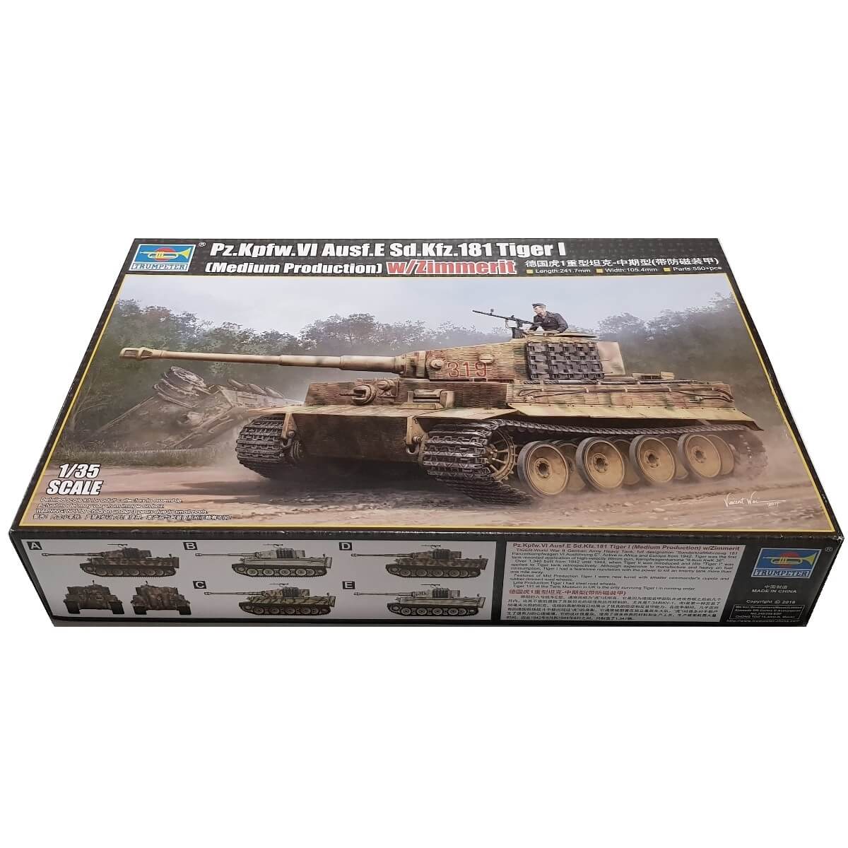 1:35 Pz.Kpfw. VI Ausf. E Sd.Kfz. 181 Tiger I - Medium Production with Zimmerit - TRUMPETER