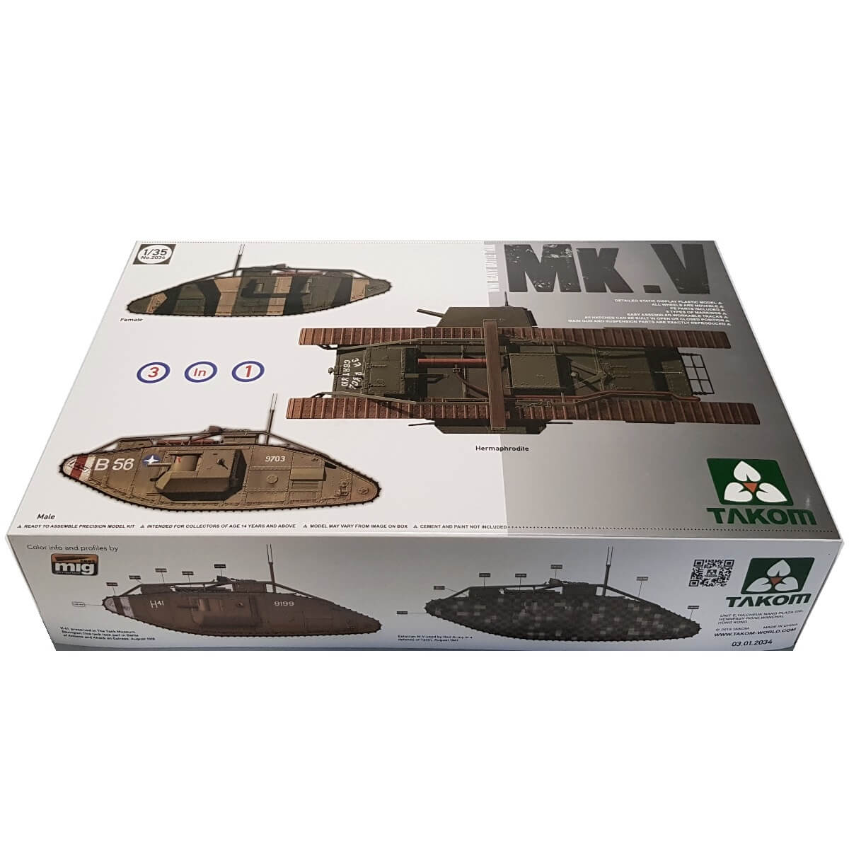 1:35 WWI Heavy Battle Tank Mk V - Male, Hermaphrodite, Female - TAKOM