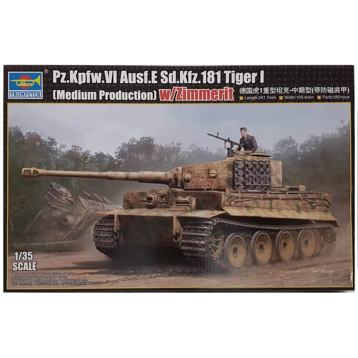 1:35 Pz.Kpfw. VI Ausf. E Sd.Kfz. 181 Tiger I - Medium Production with Zimmerit - TRUMPETER