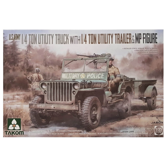 1:35 US Army ¼ Ton Utility Truck with ¼ Ton Utility Trailer and MP Figure - TAKOM