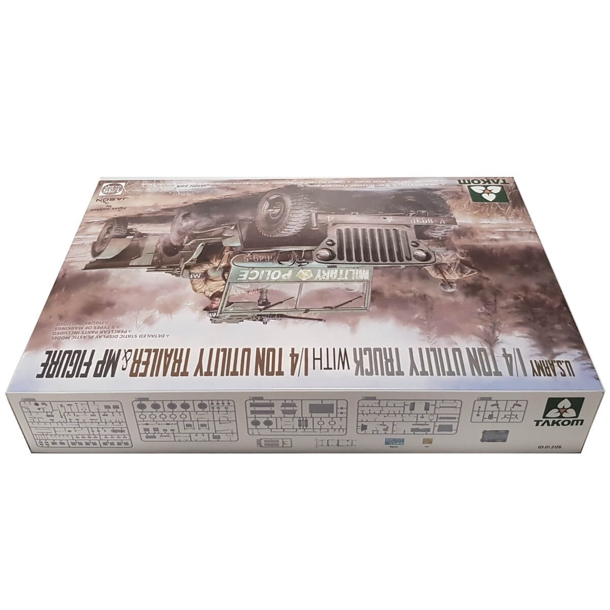 1:35 US Army ¼ Ton Utility Truck with ¼ Ton Utility Trailer and MP Figure - TAKOM