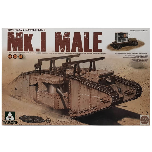 1:35 WWI Heavy Battle Tank Mk.I Male with Sponson Crane and Trailer - TAKOM