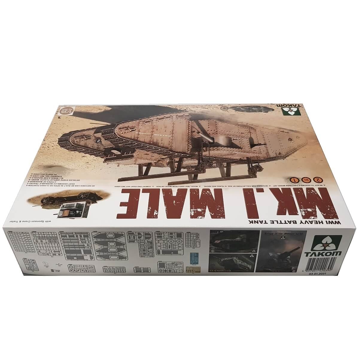 1:35 WWI Heavy Battle Tank Mk.I Male with Sponson Crane and Trailer - TAKOM