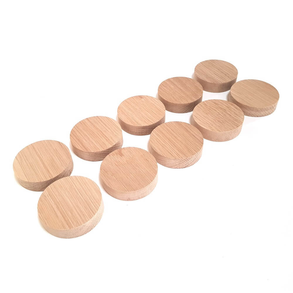 Solid OAK x 10 round plaques 75 x 20 mm / 3 x ¾ inch