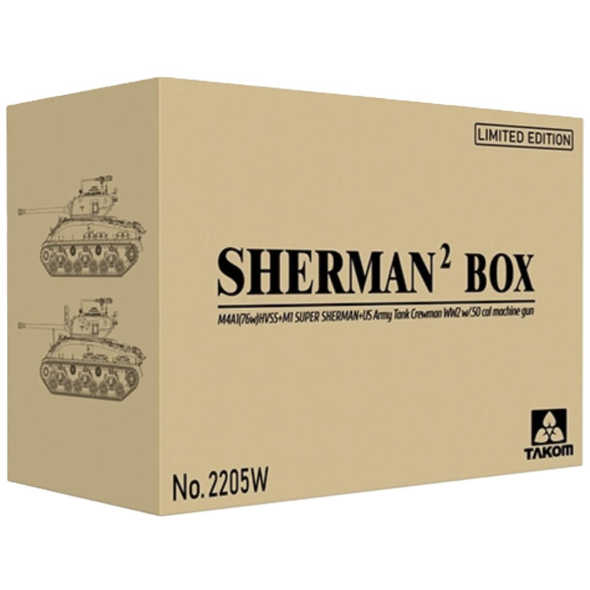 1:35 Sherman² Box M4A1(76w)HVSS and M1 Super Sherman with 1/16 US Army Tank Crewman - TAKOM