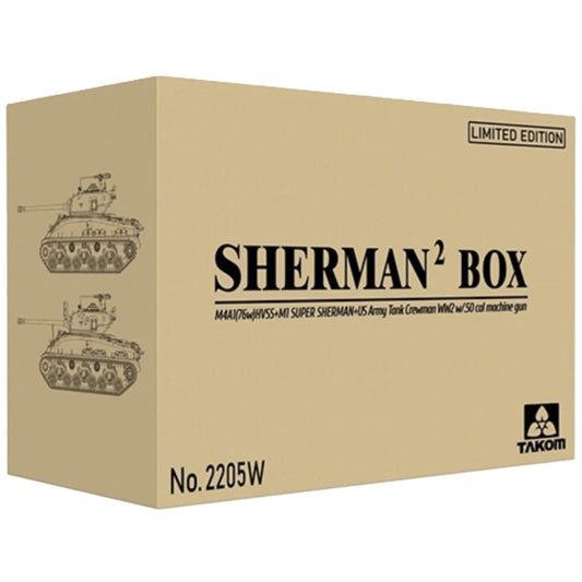 1:35 Sherman² Box M4A1(76w)HVSS and M1 Super Sherman with 1/16 US Army Tank Crewman - TAKOM