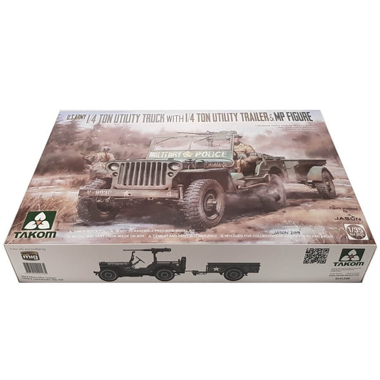 1:35 US Army ¼ Ton Utility Truck with ¼ Ton Utility Trailer and MP Figure - TAKOM