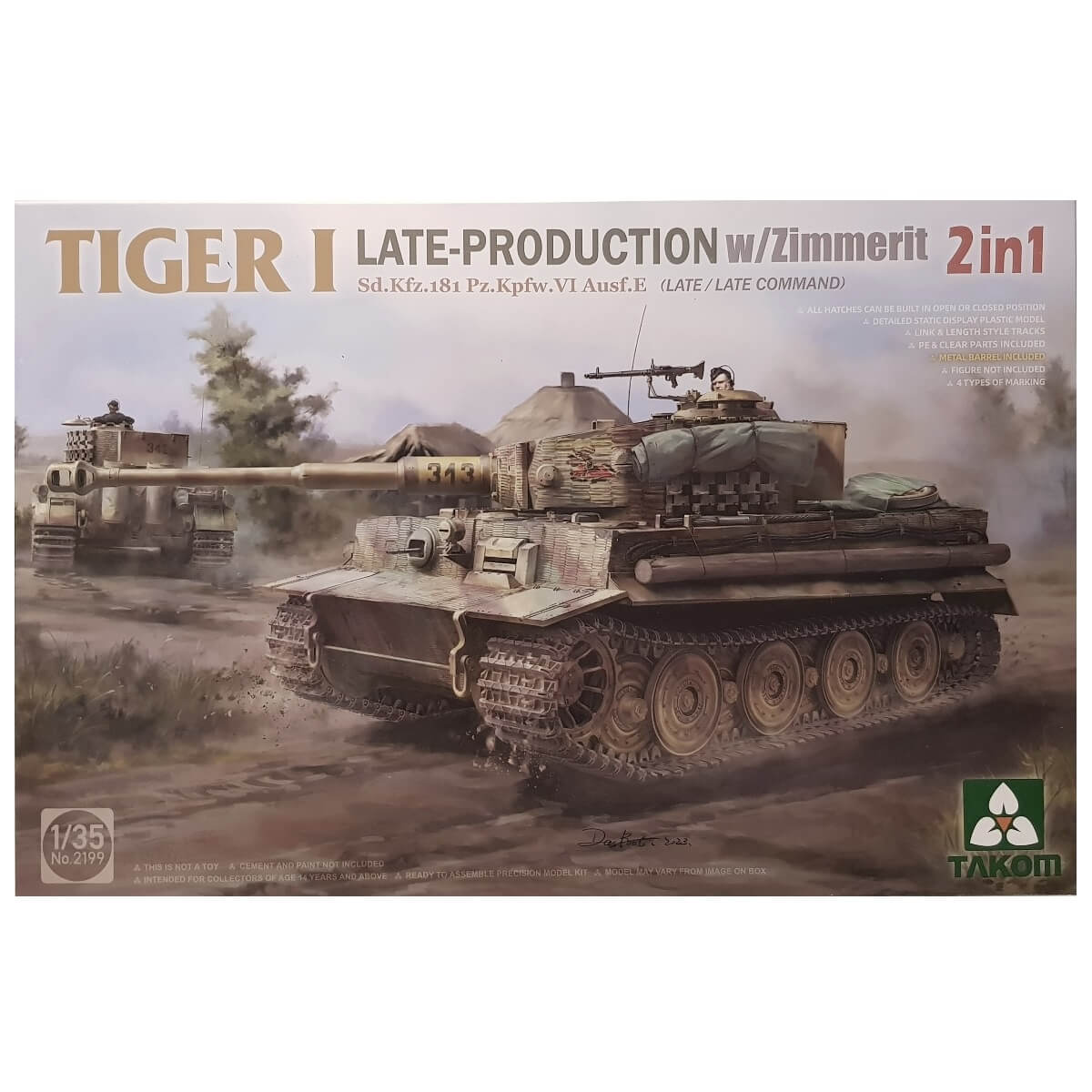 1:35 Tiger I Late Production with Zimmerit Sd.Kfz. 181 Pz.Kpfw. VI Ausf. E - Late/Late Command - TAKOM