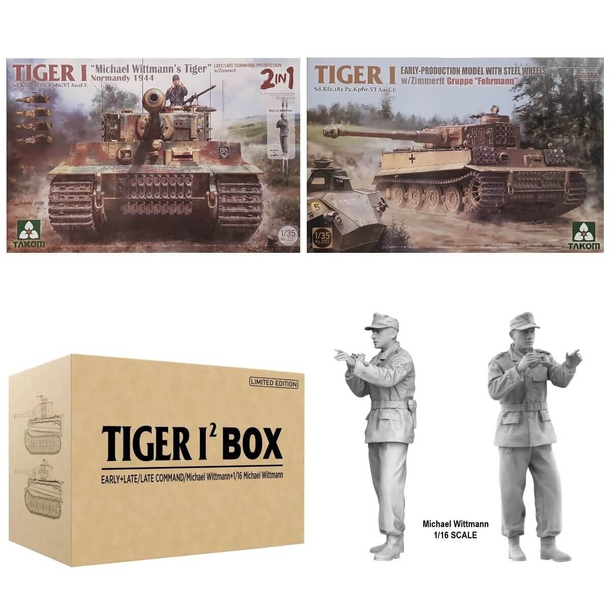 1:35 Tiger I² BOX Early Late/Late Command with Michael Wittmann and 1/16 Michael Wittmann - TAKOM