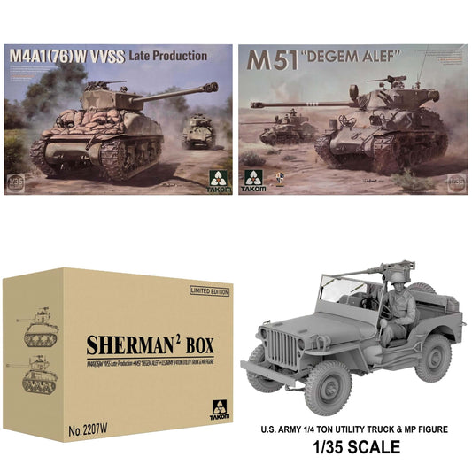 1:35 Sherman² Box DEGEM ALEF  and M4A1(76)W VVSS with US Army 1/4 Ton Utility Truck - TAKOM