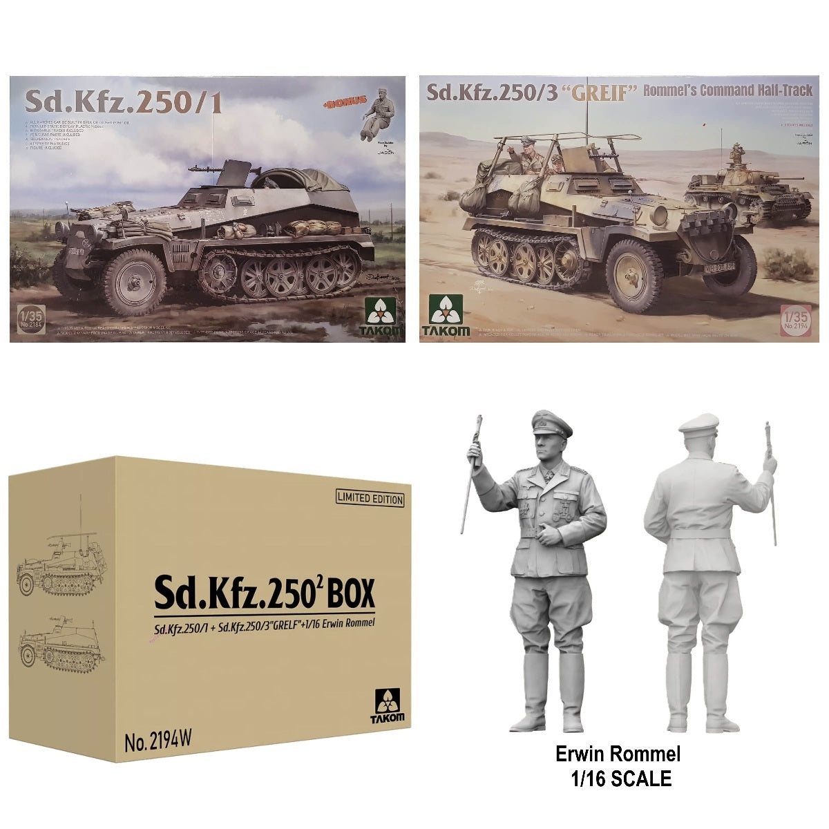 1:35 Sd.Kfz.250² BOX - Sd.Kfz.250/1 - Sd.Kfz.250/3 GREIF - 1/16 Erwin Rommel - TAKOM