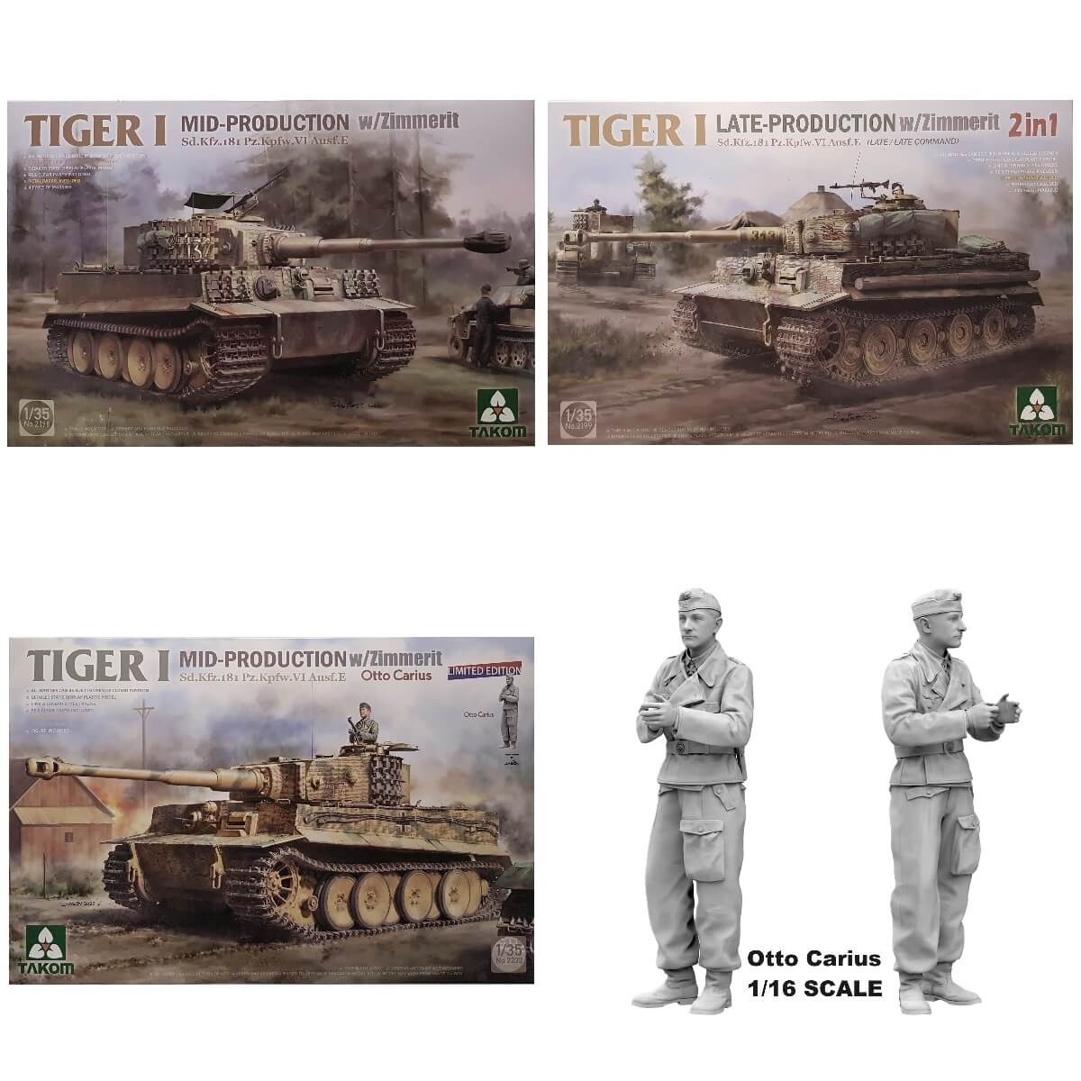 1:35 TIGER I BIG BOX Mid/Late/Mid with Otto Carius and 1/16 Otto Carius figure - TAKOM