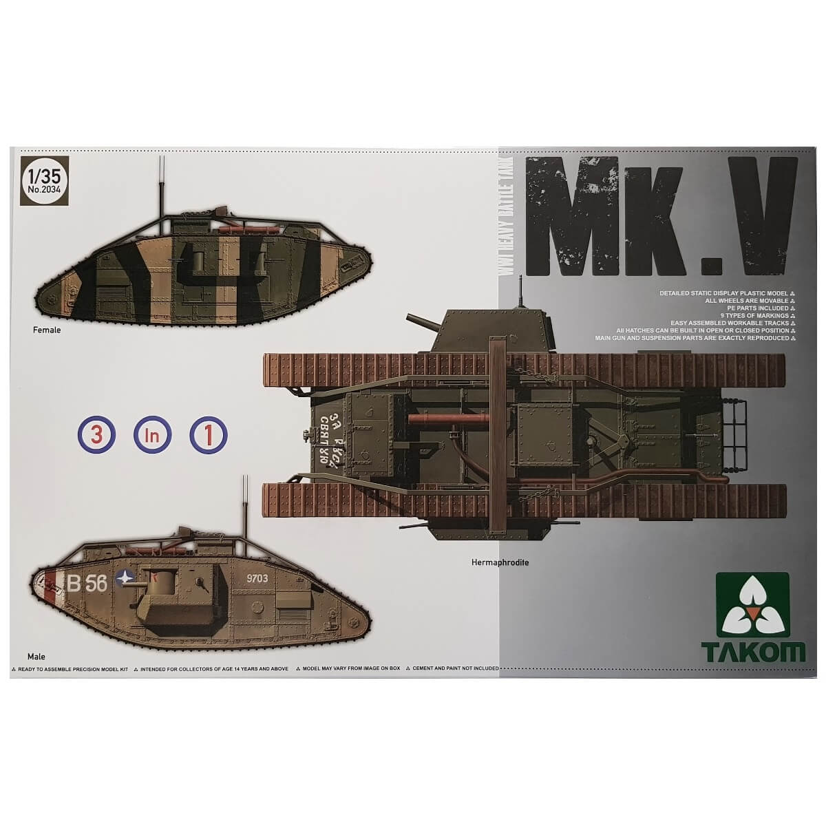 1:35 WWI Heavy Battle Tank Mk V - Male, Hermaphrodite, Female - TAKOM