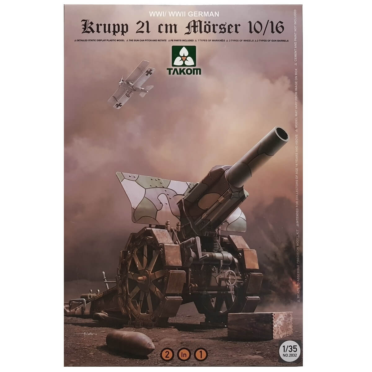 1:35 WWI / WWII GERMAN Krupp 21cm Morser 10/16 - TAKOM