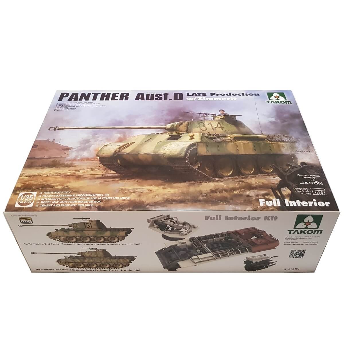 1:35 Sd.Kfz. 171 Panther Ausf. D Late Production with Zimmerit and Full Interior - TAKOM