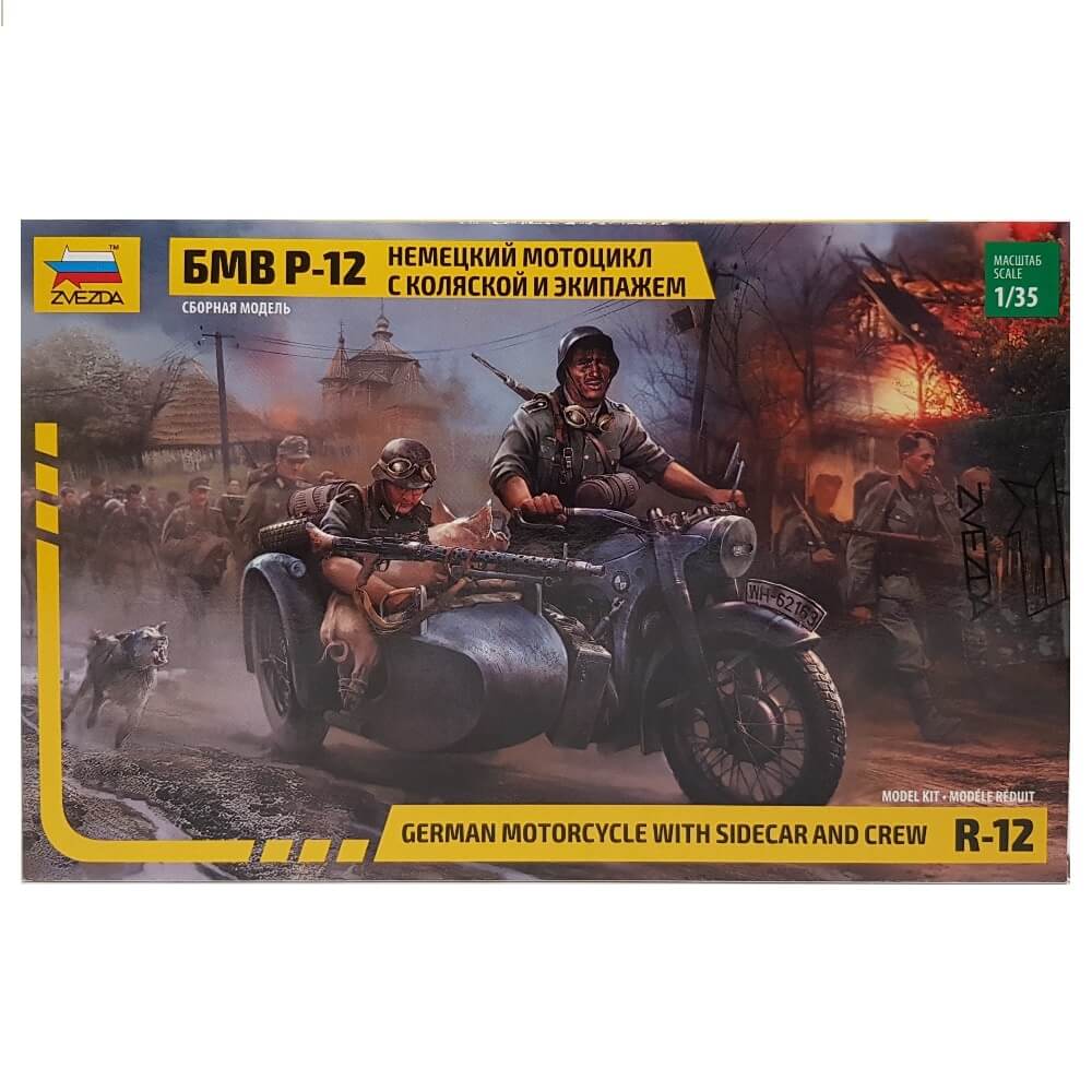 1:35 German Motorcycle R12 with Sidecar and Crew - ZVEZDA