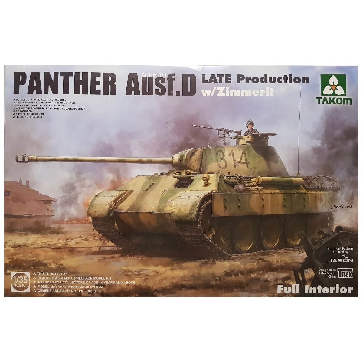 1:35 Sd.Kfz. 171 Panther Ausf. D Late Production with Zimmerit and Full Interior - TAKOM