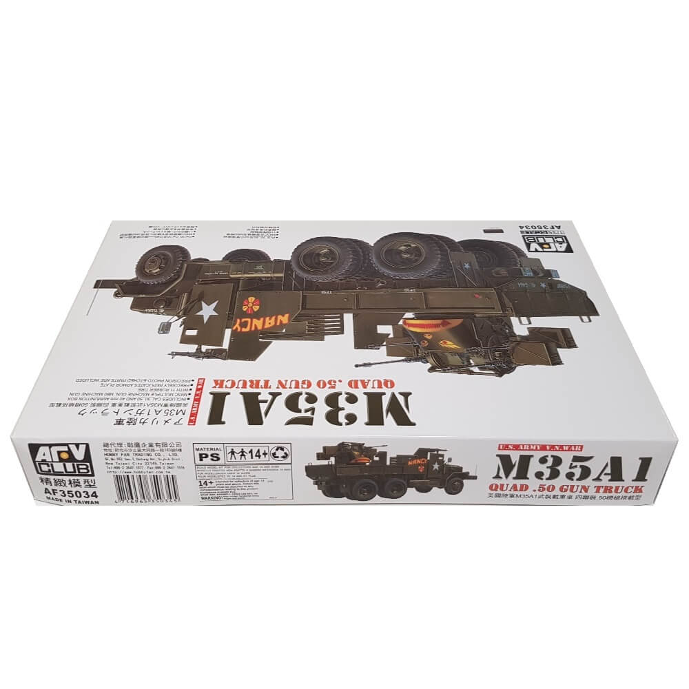 AFV Club 1/35 Scale US Army M35A1 Quad .50 Cal Machine Gun Truck Model Kit – Vietnam War Era AF35034